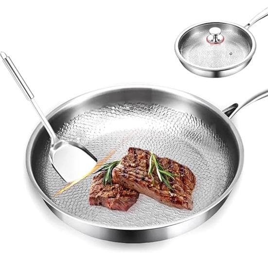 Frigideira de Titânio com Tampa Frigideira Resistente a Riscos Antiaderente Martelada Utensílio de Cozinha para Fogões a Gás Elétricos de