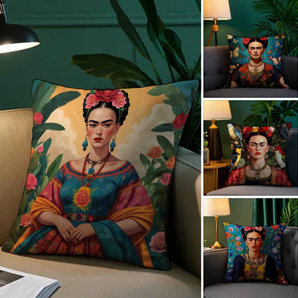 Fronha de Almofada Artística Anime F-Frida K-Kahlo Fronha Anti-Ácaros Zíper Invisível Pelúcia Curta Sedosa Capa de Almofada de Sofá