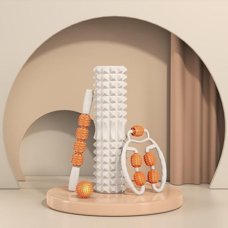 Conjunto de Rolo de Espuma para Recuperação Muscular Bastão de Massagem de Tecido Profundo Equipamento de Fitness Yoga Pilates branco