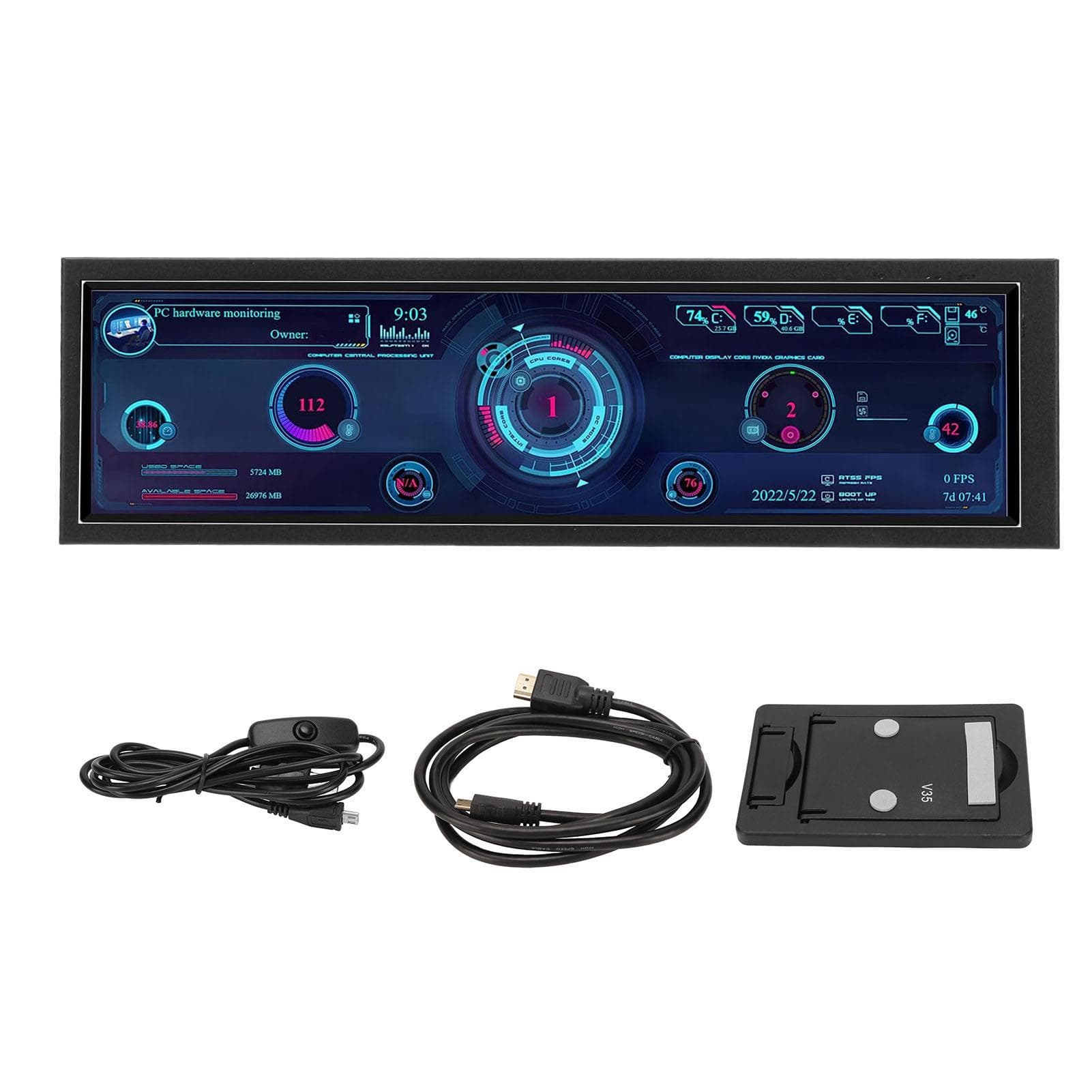 Display IPS de 8,8 polegadas 1920x480 CPU GPU SSD Dados Monitor de Temperatura Chassi Sub Tela para Windows