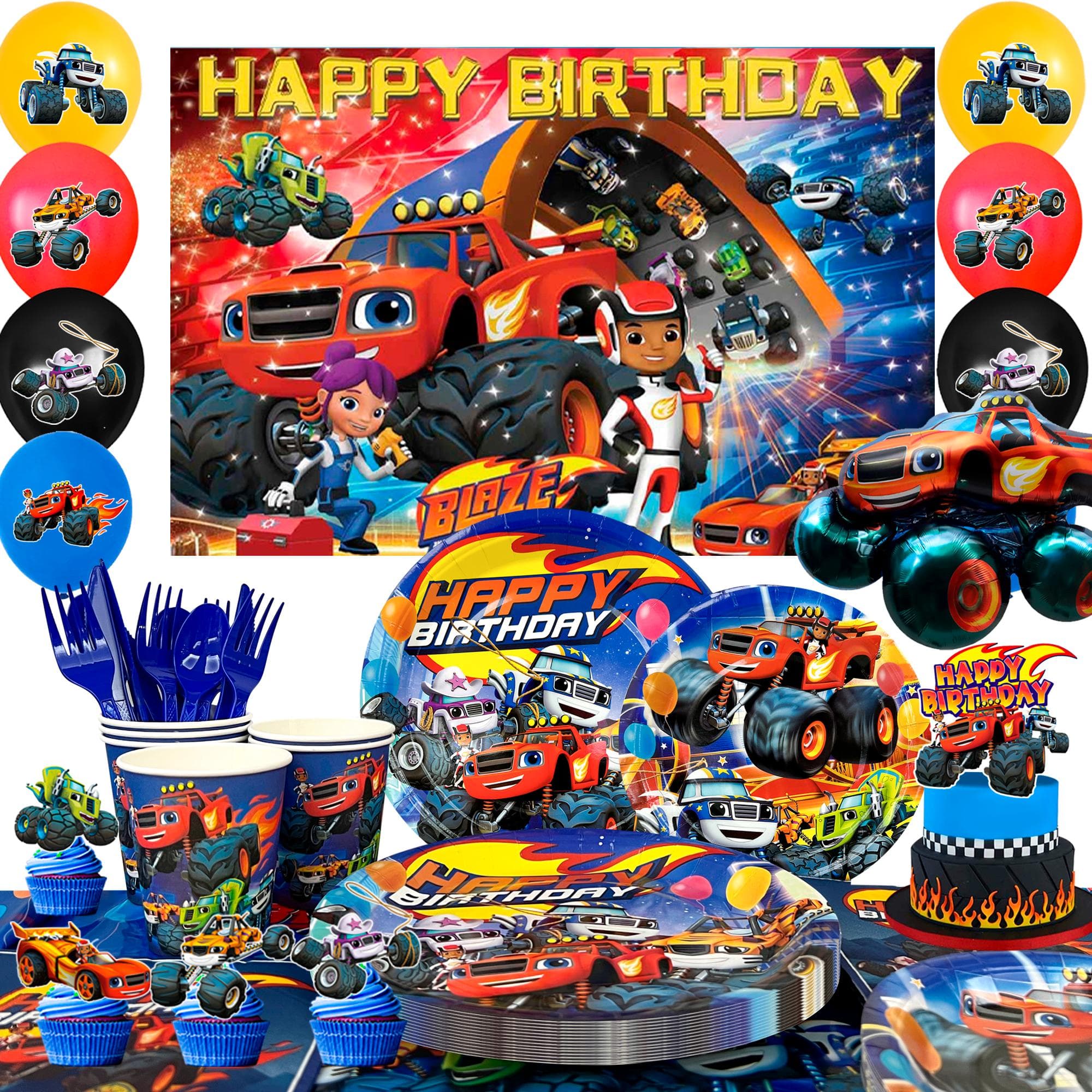 Artigos para festa de Monster Truck, 140 peças de decorações de aniversário de Monster Truck e utensílios de mesa - Pratos de aniversário de