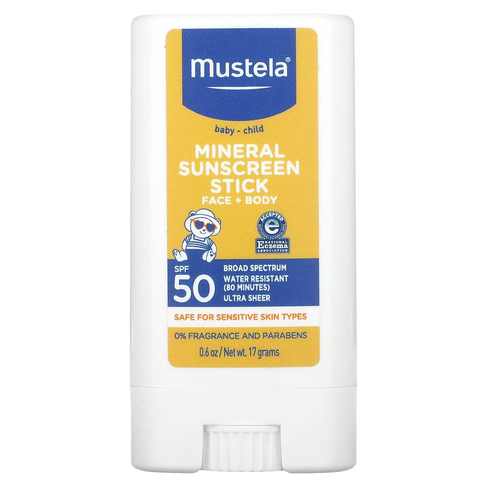Mustela, Bebês - Crianças, Protetor Solar Mineral em Bastão, FPS 50, 0,6 oz (17 g)