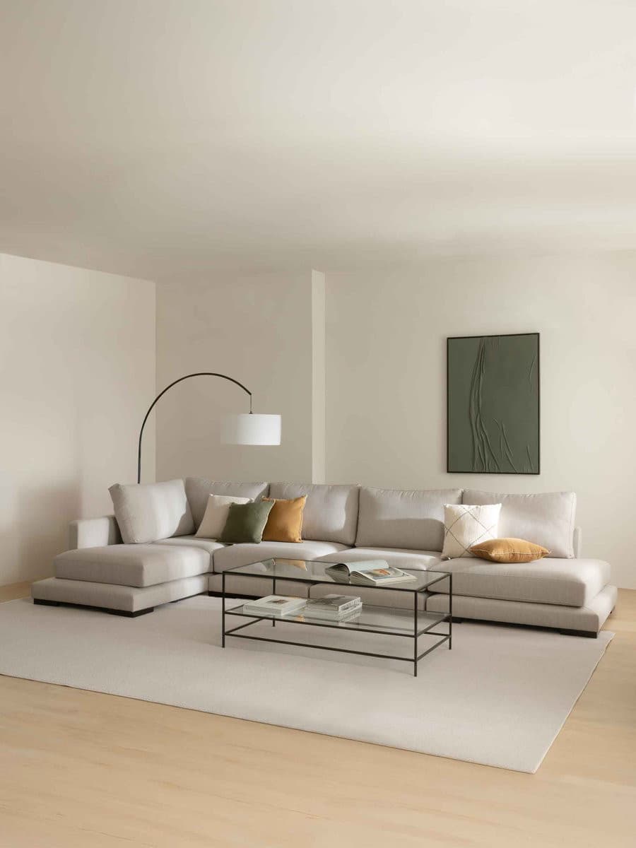 Travis sofá 5 lugares chaise esquerda pérola - Kenay Home