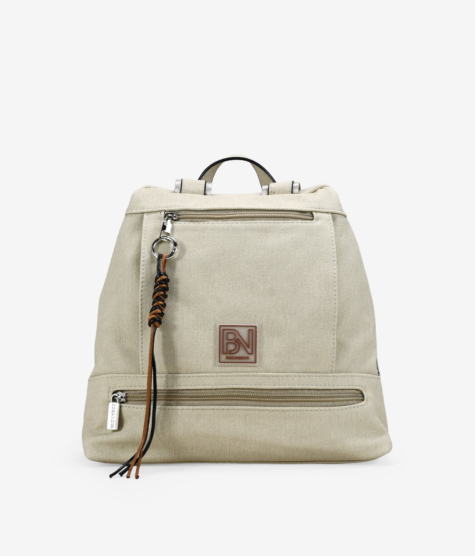 Mochila antifurto bege com zíperes