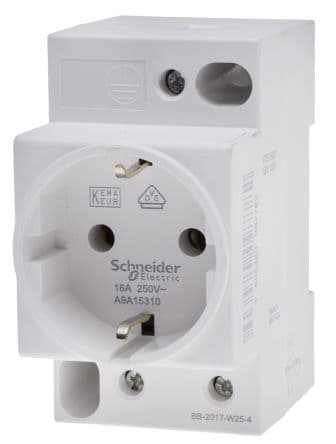 Schneider Electric Tipo F Conector de red de 2+E 16A de color Blanco, para Alemania, 250V, Carril DIN Crimpado