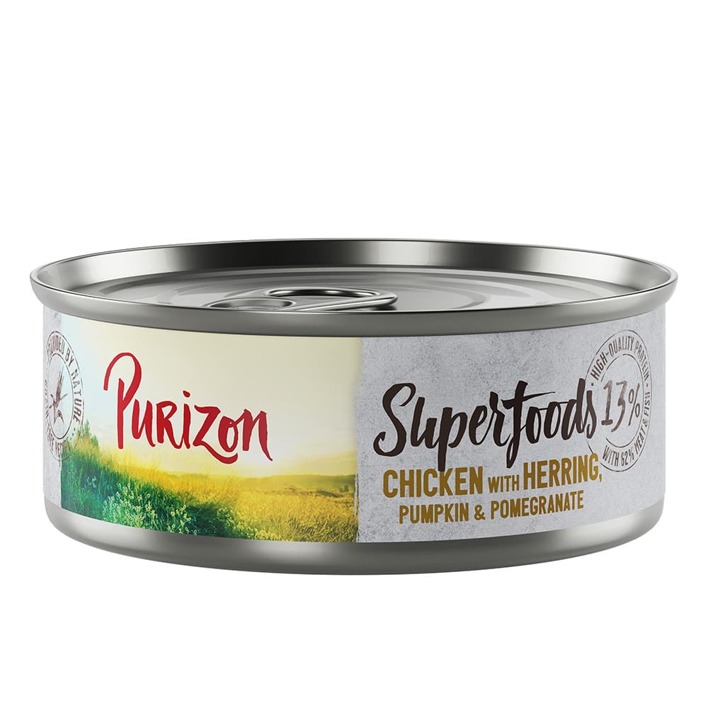 Purizon Superfoods 6 x 70 g comida húmida para gatos - Frango com arenque, abóbora e romã