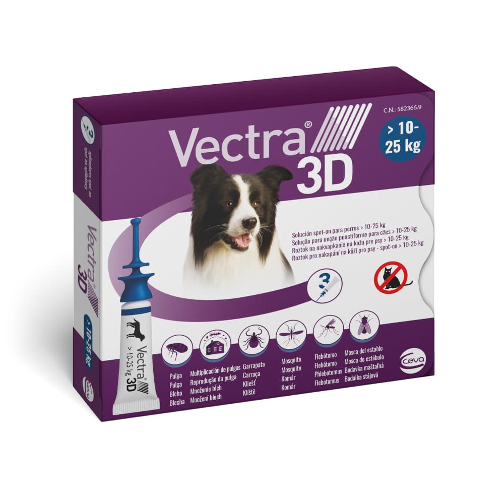 Vectra 3D para cães de 10 a 25 kg - Pack económico: 6 pipetas x 3,6 ml