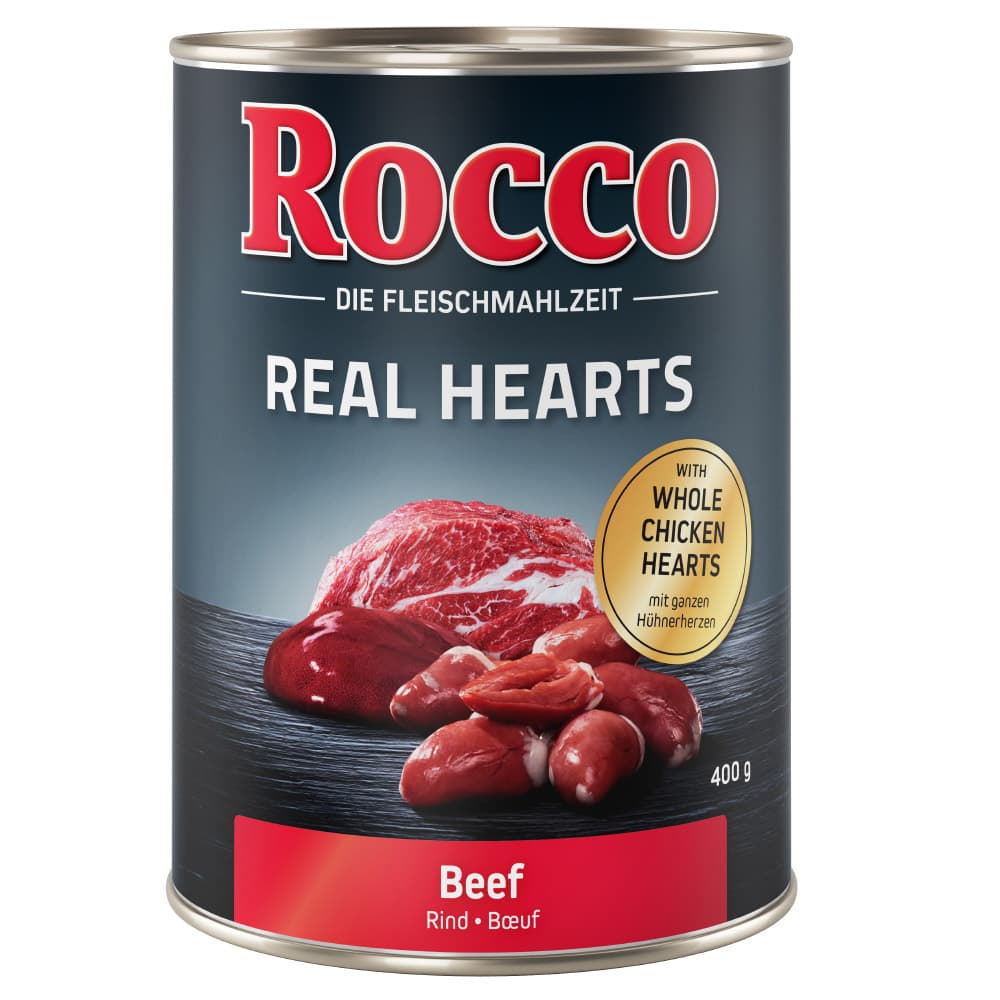 Rocco comida húmida 1 x 400 g - Pack de degustação - Real Hearts: Vaca com corações inteiros de frango