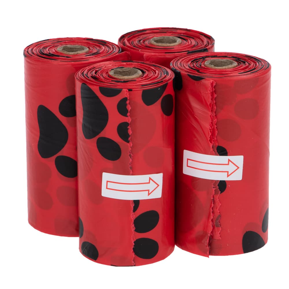 Bolsas perfumadas para fezes - 4 rolos de 15 sacos - cor vermelho, odor a rosas