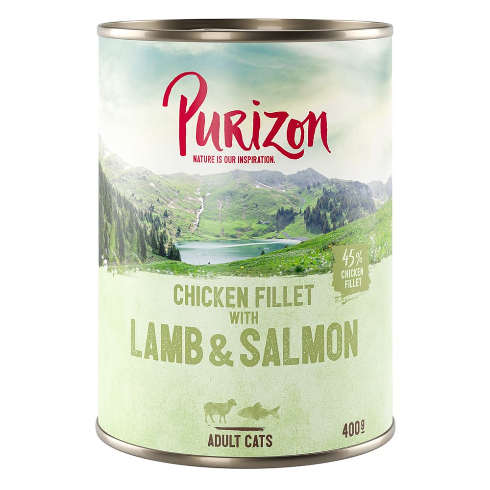 Purizon Adult 12 x 400 g para gatos, sem cereais - Pack económico - Filete de frango com salmão e cordeiro