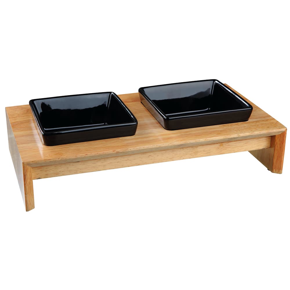 Comedouro duplo de cerâmica e madeira Trixie - 2 × 400 ml, C 36 × L 19 × A 8 cm