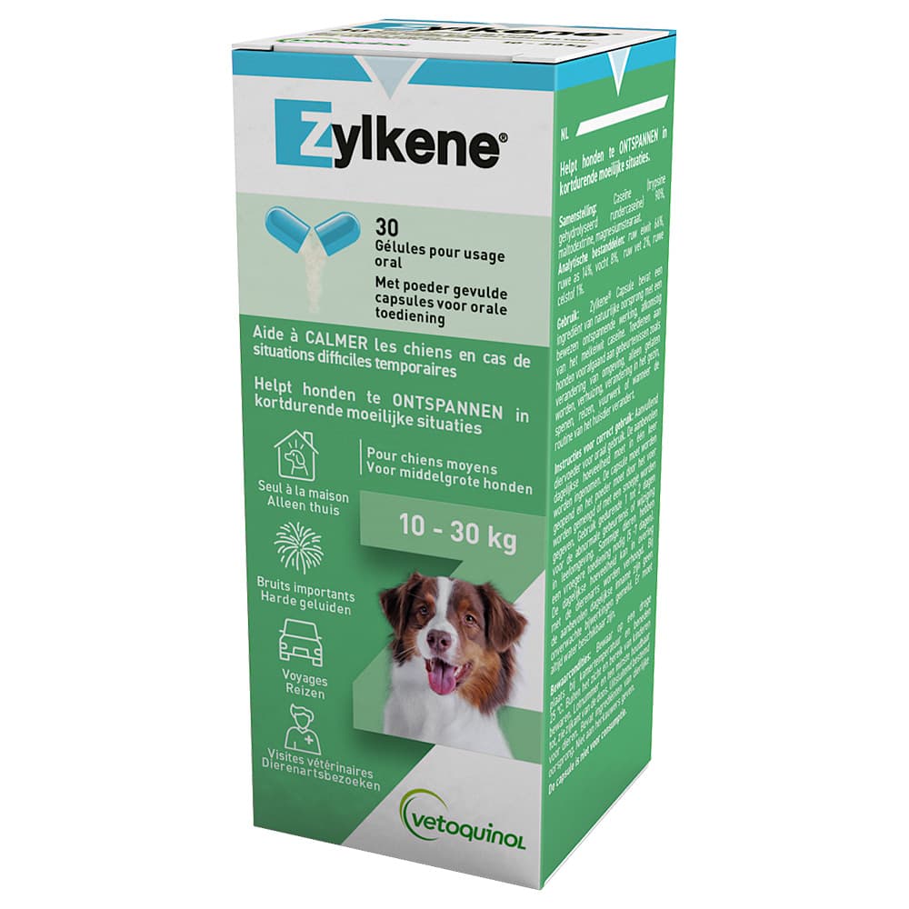 Zylkene tranquilizante natural para cães e gatos - 30 cápsulas de 225 mg para cães de 10 - 30 kg
