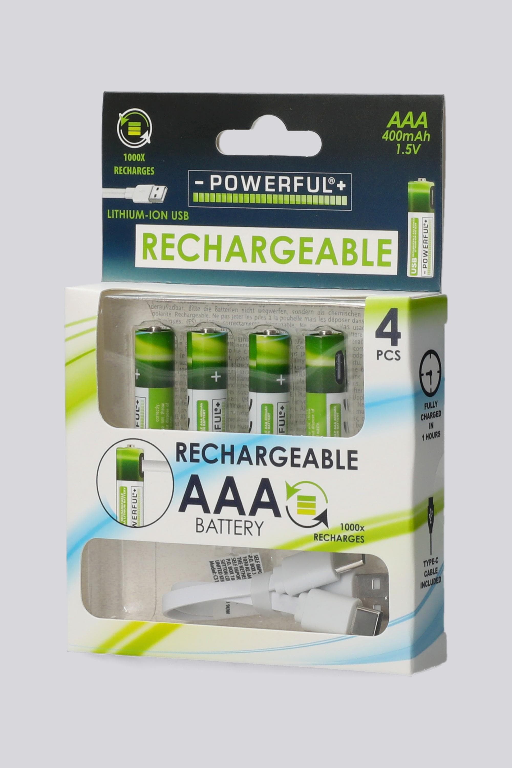 Koopman - Branco - 4 Pilhas Recarregáveis USB tamanho T.U.