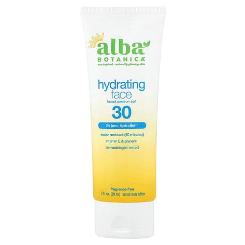 Alba Botanica, Hydrating Face Sunscreen Lotion, SPF 30, Fragrance Free, 3 fl oz (89 ml)