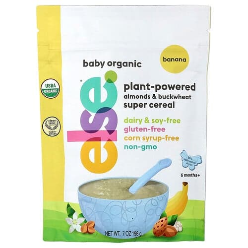 Else, Baby, Plant-Powered Almonds & Buckwheat Super Cereal, 6 Months+, Banana, 7 oz (198 g)