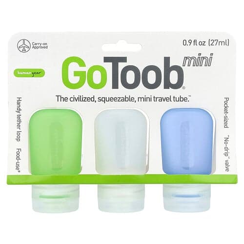 Humangear, GoToob® Mini, Blue, Clear & Green, 3 Pack, 0.9 fl oz (27 ml) Each