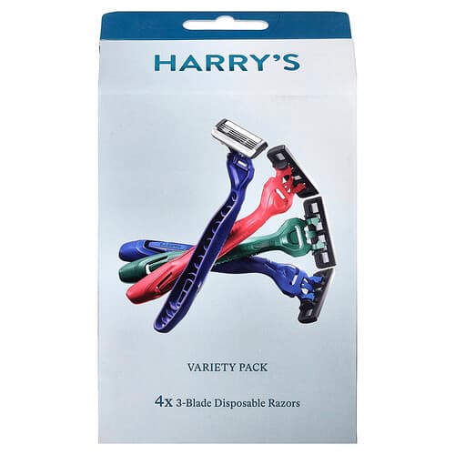Harry's, 3-Blade Disposable Razors, Variety Pack, 4 Razors