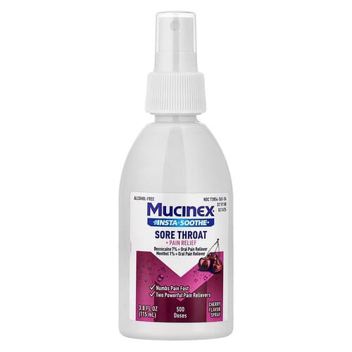 Mucinex, InstaSoothe® Sore Throat + Pain Relief Spray, Cherry, 3.8 fl oz (115 ml)