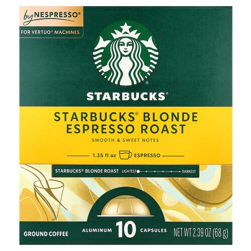 Starbucks, Nespresso®, Blonde Espresso Roast, Ground, 10 Aluminum Capsules, 2.39 oz (68 g)