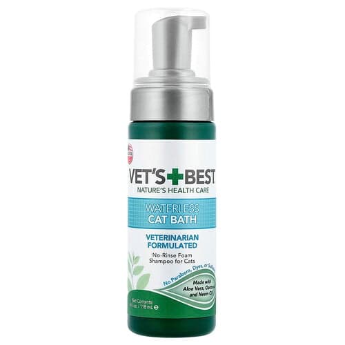 Vet's Best, Waterless Cat Bath, No-Rinse Foam Shampoo For Cats, 4 fl oz (118 ml)