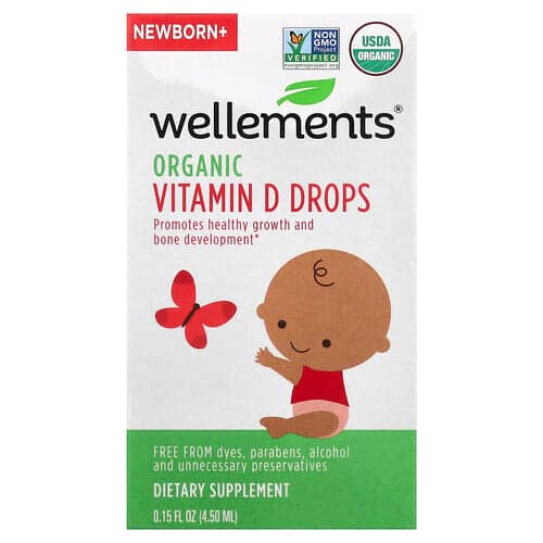 Wellements, Organic Vitamin D Drops, Newborn+, 0.15 fl oz (4.5 ml)