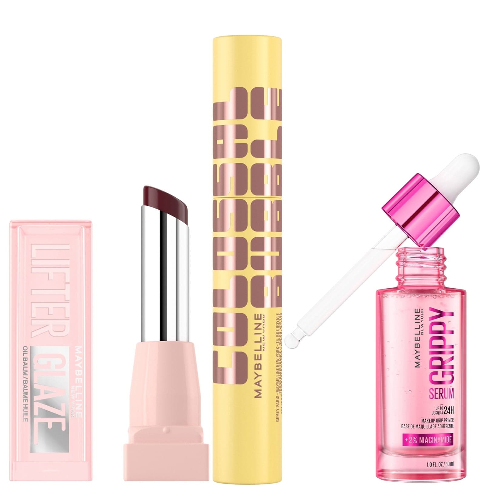 Maybelline Viral Favourites Make Up Bundle with Grippy Primer, Colossal Mascara and Lifter Glaze Lip Balm (Various Shades) - Caramel Glow