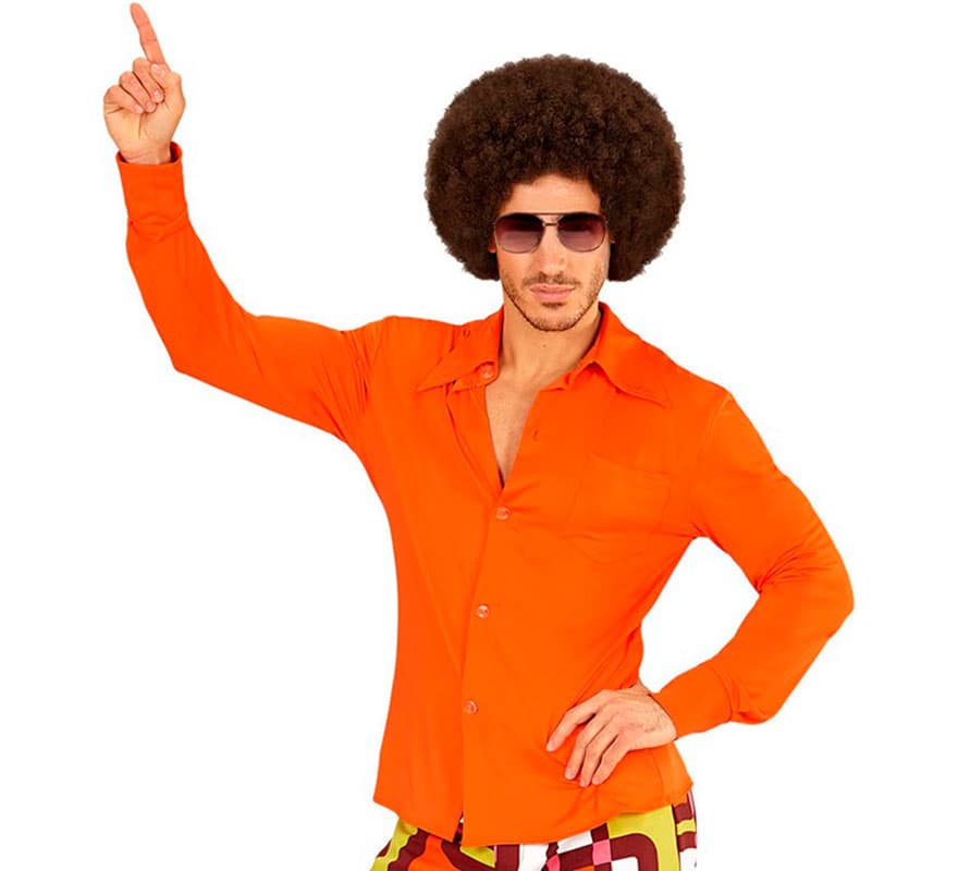 Camisa disco masculina laranja dos anos 70