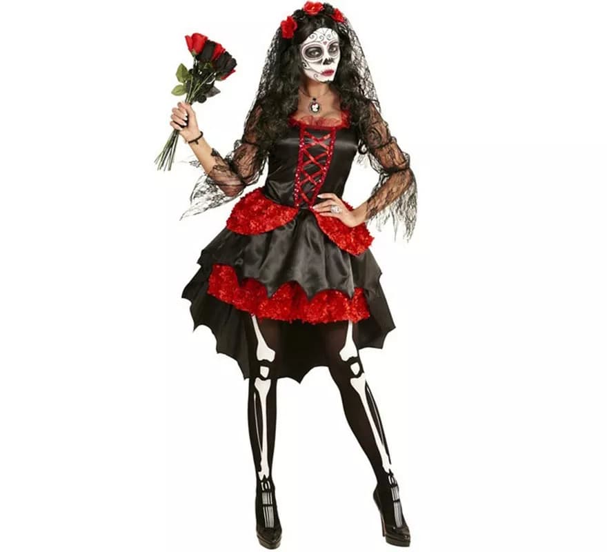 Fato de noiva esqueleto Catrina para mulheres