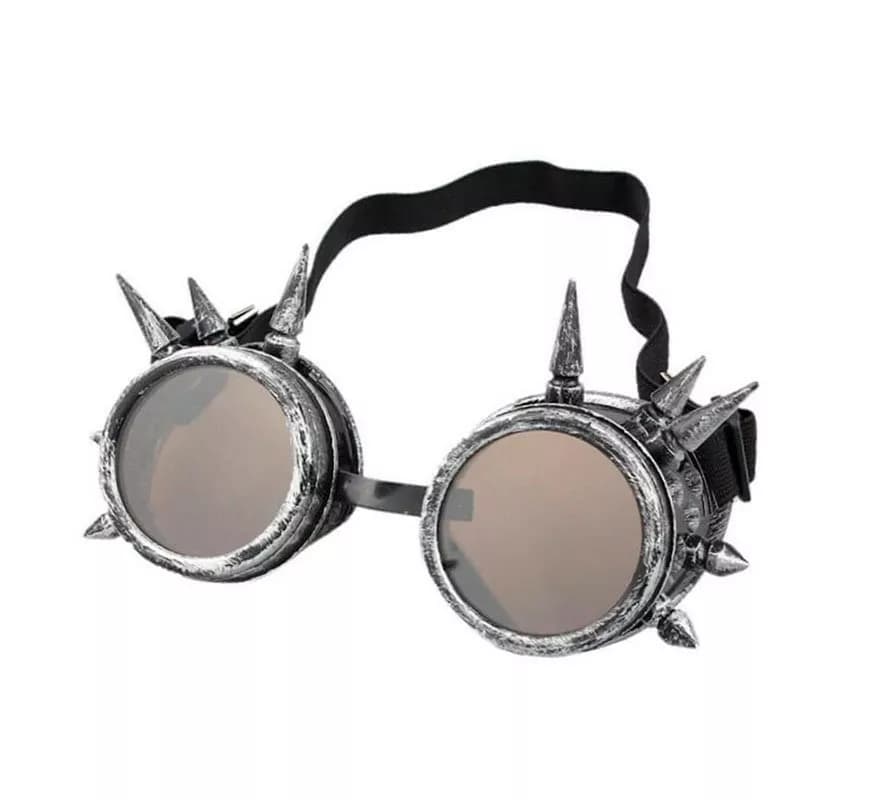 Óculos Steampunk prateados com pontas