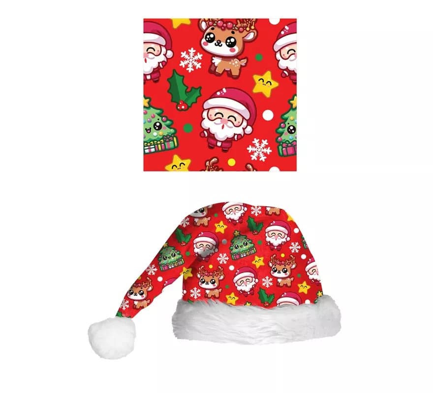 Chapéu vermelho estampado de Natal para crianças
