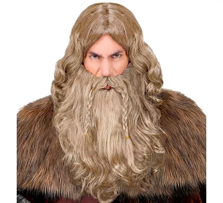 Peruca viking com barba e bigode adulto