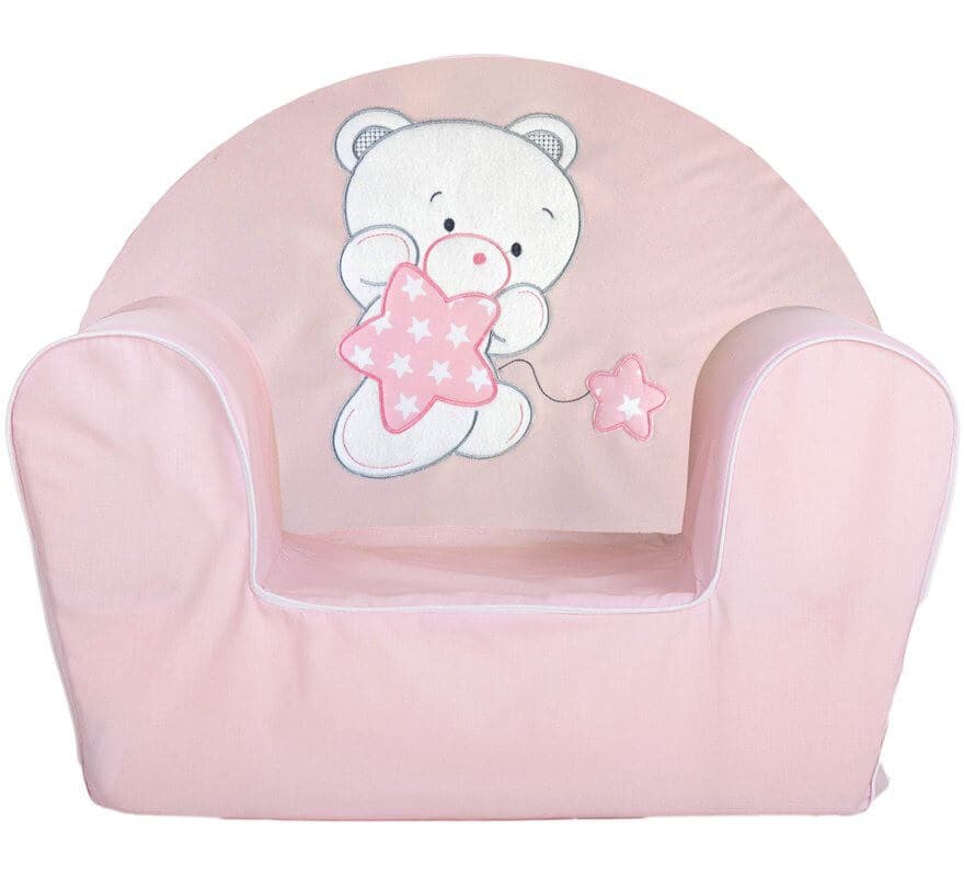 Poltrona com ursinho de pelúcia e estrelas rosa