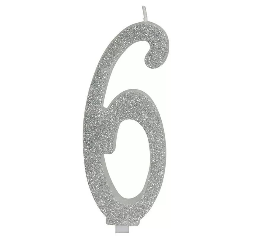 Vela número 6 em prata fosca, 12,5 cm