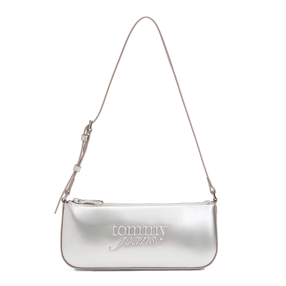 Tommy Hilfiger Bags Bolsas, produtos de higiene pessoal e malas femininas Bolsa de ombro metálica com logotipo texturizado