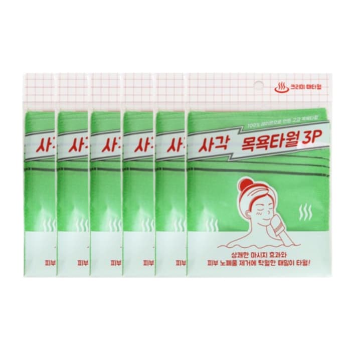 Sungbo Cleamy - Genuine Korean Exfoliating Bath Washcloth - Green - 3pcs (6ea) Set
