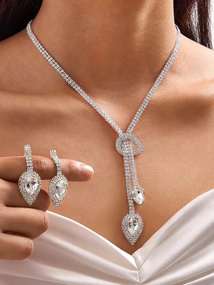Set di gioielli da sposa per la sposa bellissimi zirconi in metallo traforato