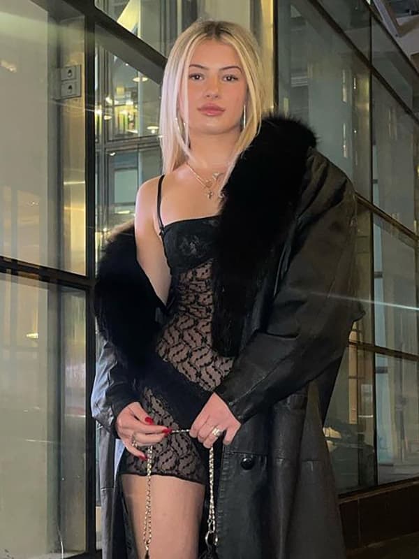 Abito da club per donna con spalline al collo sexy in pizzo senza maniche in poliestere nero sexy