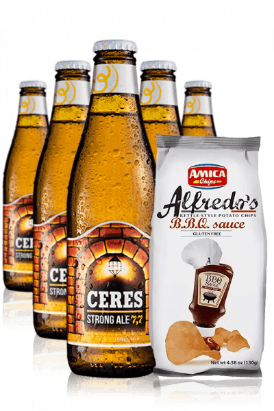 Ceres Strong Ale da 24 x 33cl + Amica Chips BBQ Alfredo's 3 x 130gr