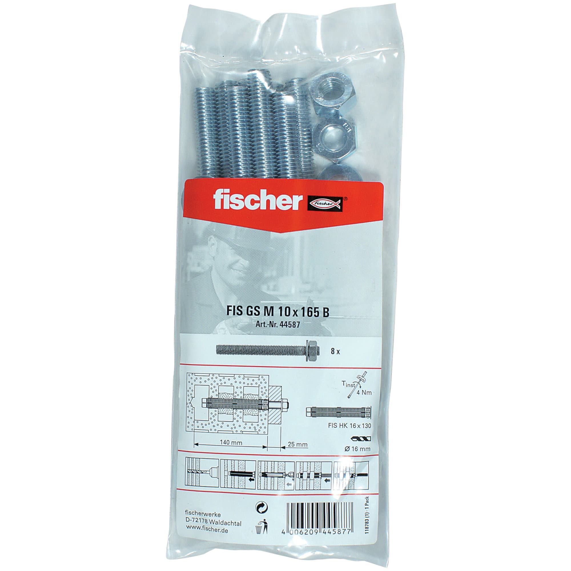 Espigão gs m10 165mm 8 ud fischer