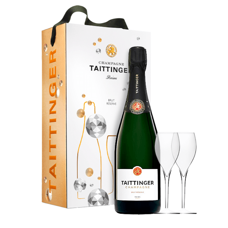 Estuche 1 botella Taittinger Brut Réserve + copas Presente