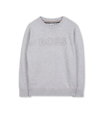 BOSS para menino. J52338 Camisola Marca cinzenta (12Y= 150cm), Casual, Cinza, Algodão, moda infantil