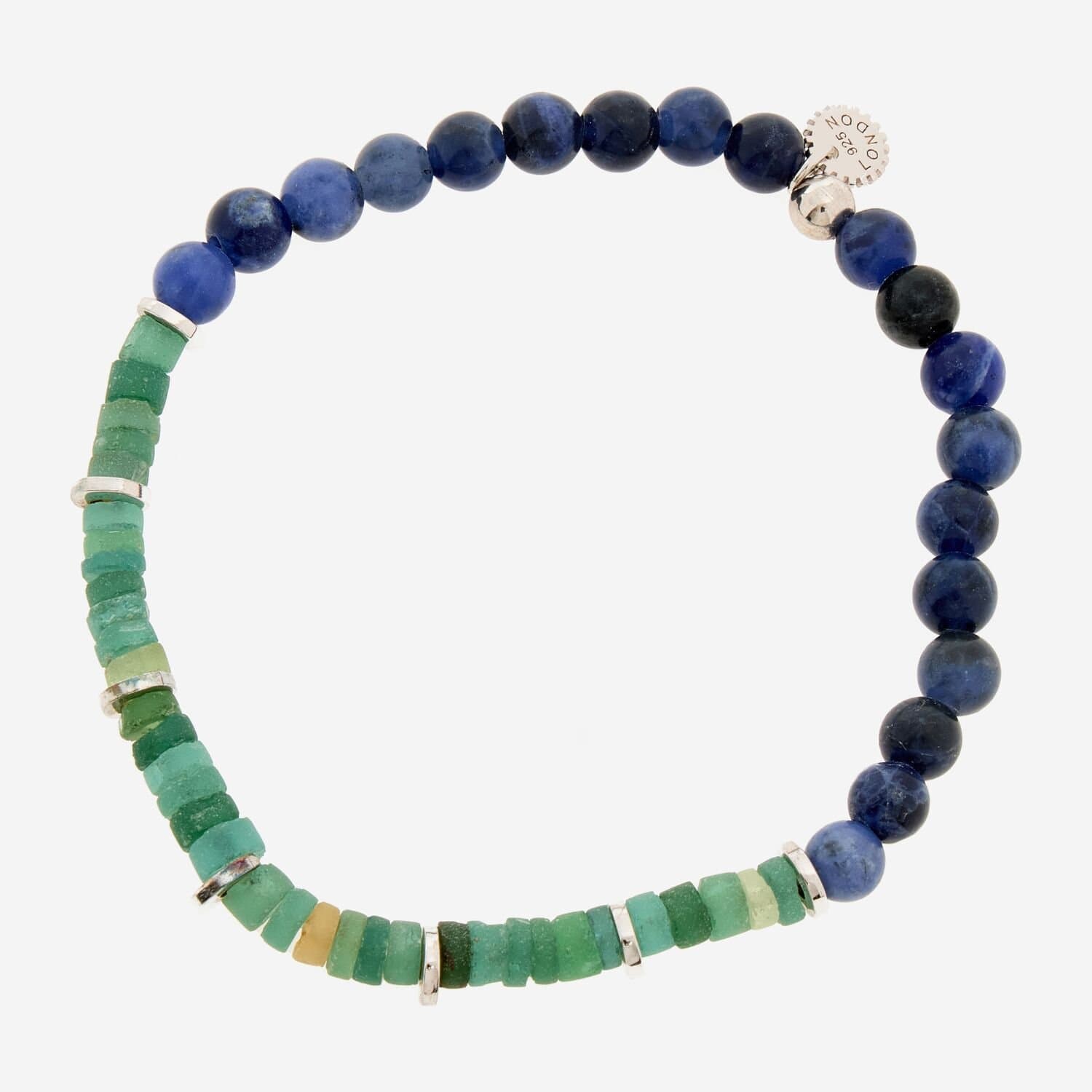 Tateossian Bracelet OCEANA Roman Glass Blue Sodalite Mens 19cm BR0292