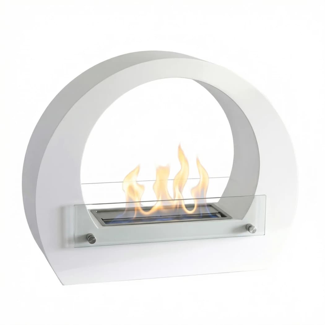Dallas - Lareira a bioetanol branca curvada da ScandiFlames para chão - Elegante e moderna - Sem fuligem, fumo ou cinzas