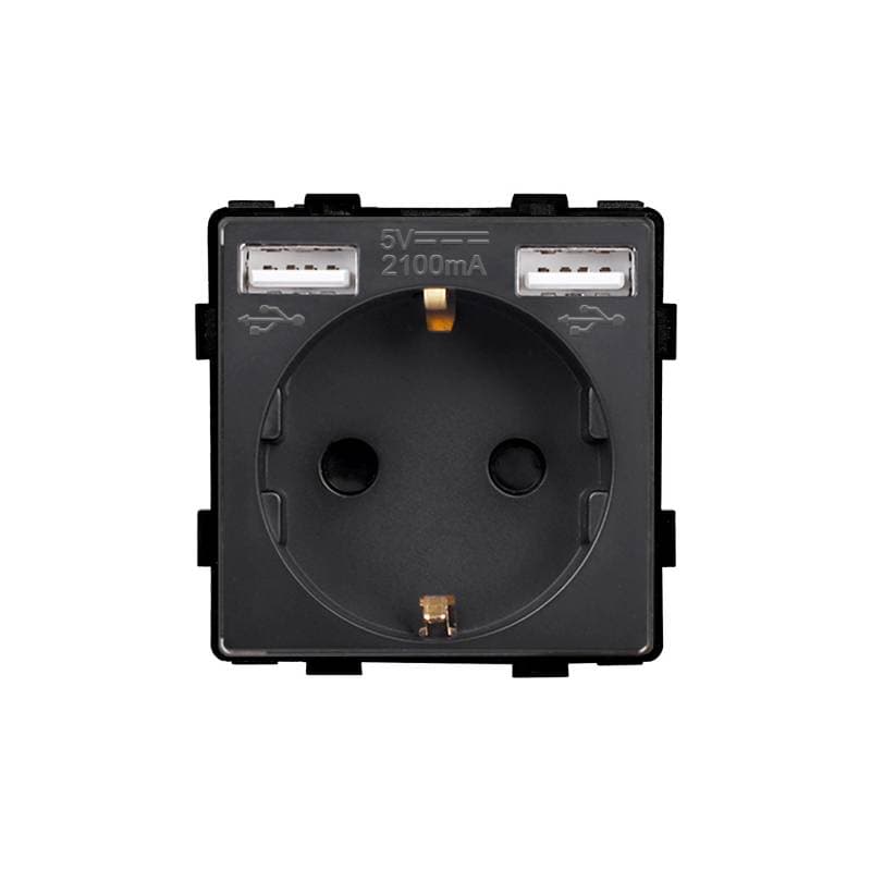 Tomada eu 16a tipo schuko + carregador rápido usb a+a koob preto. Loja Online LEDBOX. Sistemas de controle > Mecanismos KOOB
