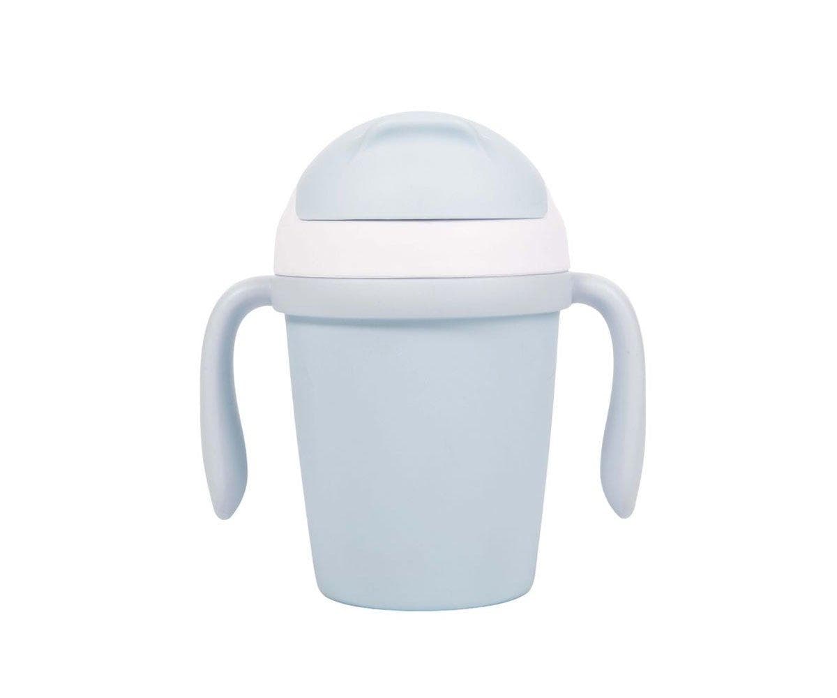 Copo azul biodegradável com palhinha e alças