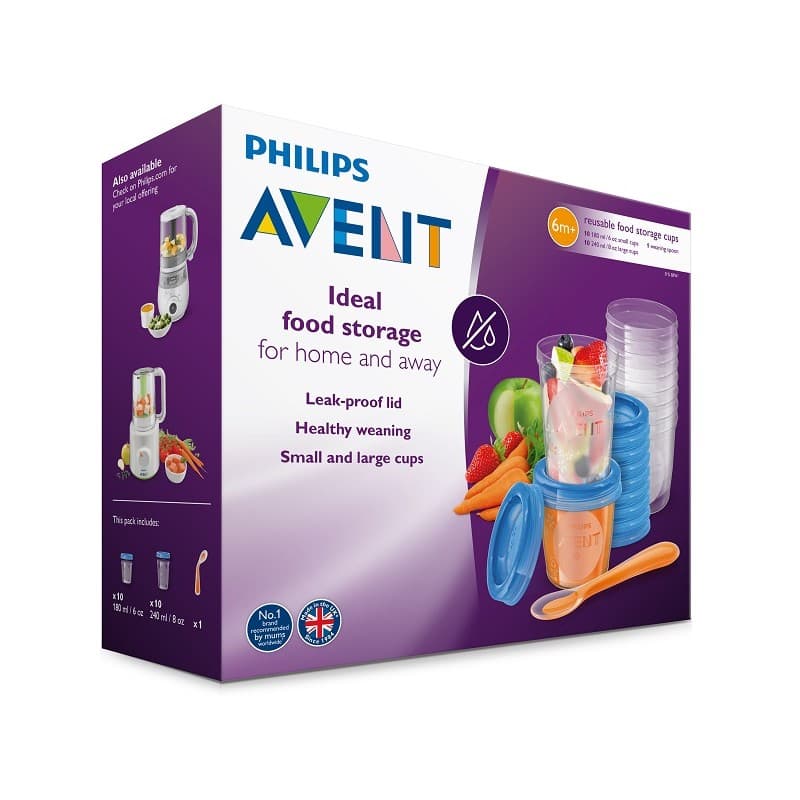 Philips Avent Set Vasetti Conservalatte per Conservazione Alimenti 10x180ml + 10x240ml