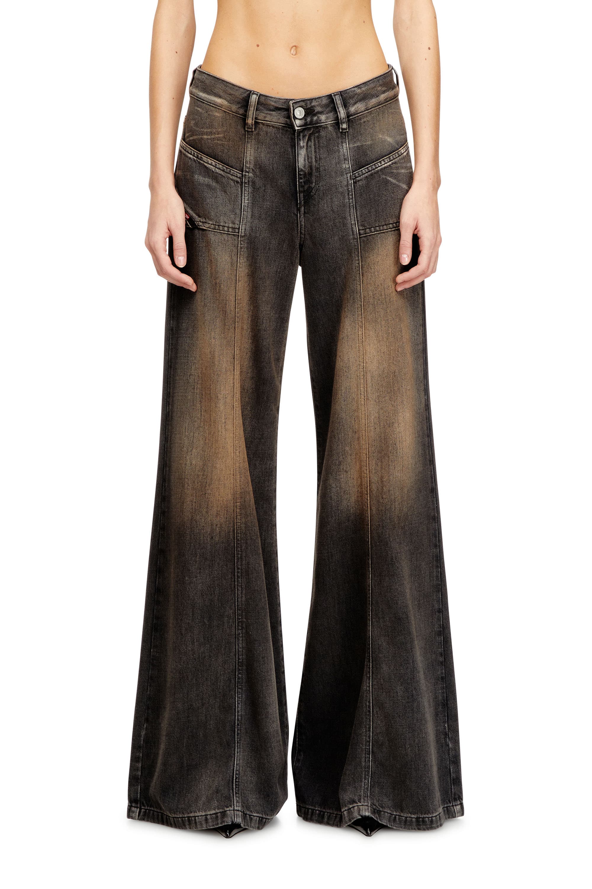 Diesel Flare Jeans Low Waist D-Akii, Black/Dark grey, Zip fly