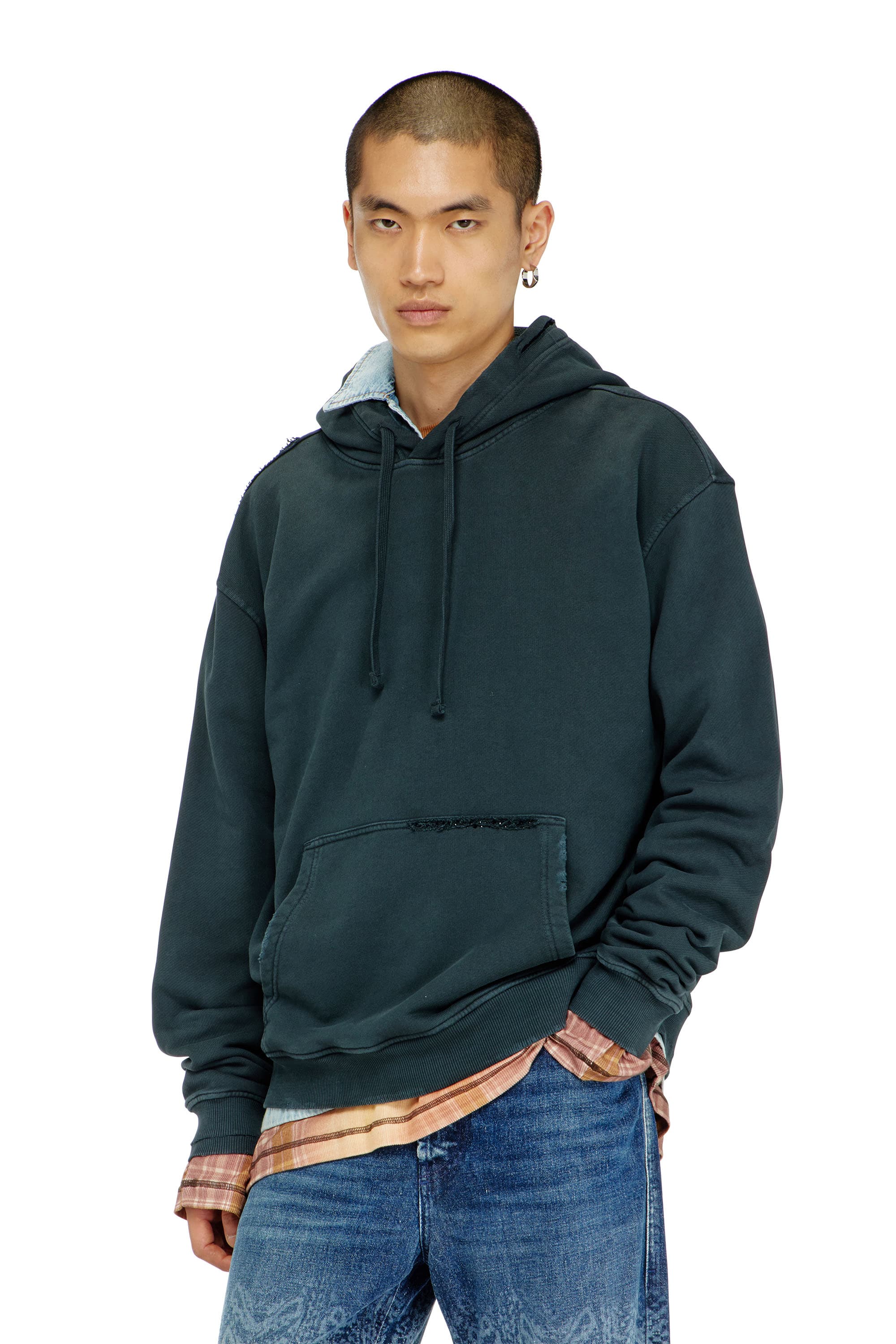 Diesel - Hoodie with rips and crystal details - Sweaters - Man - Green
