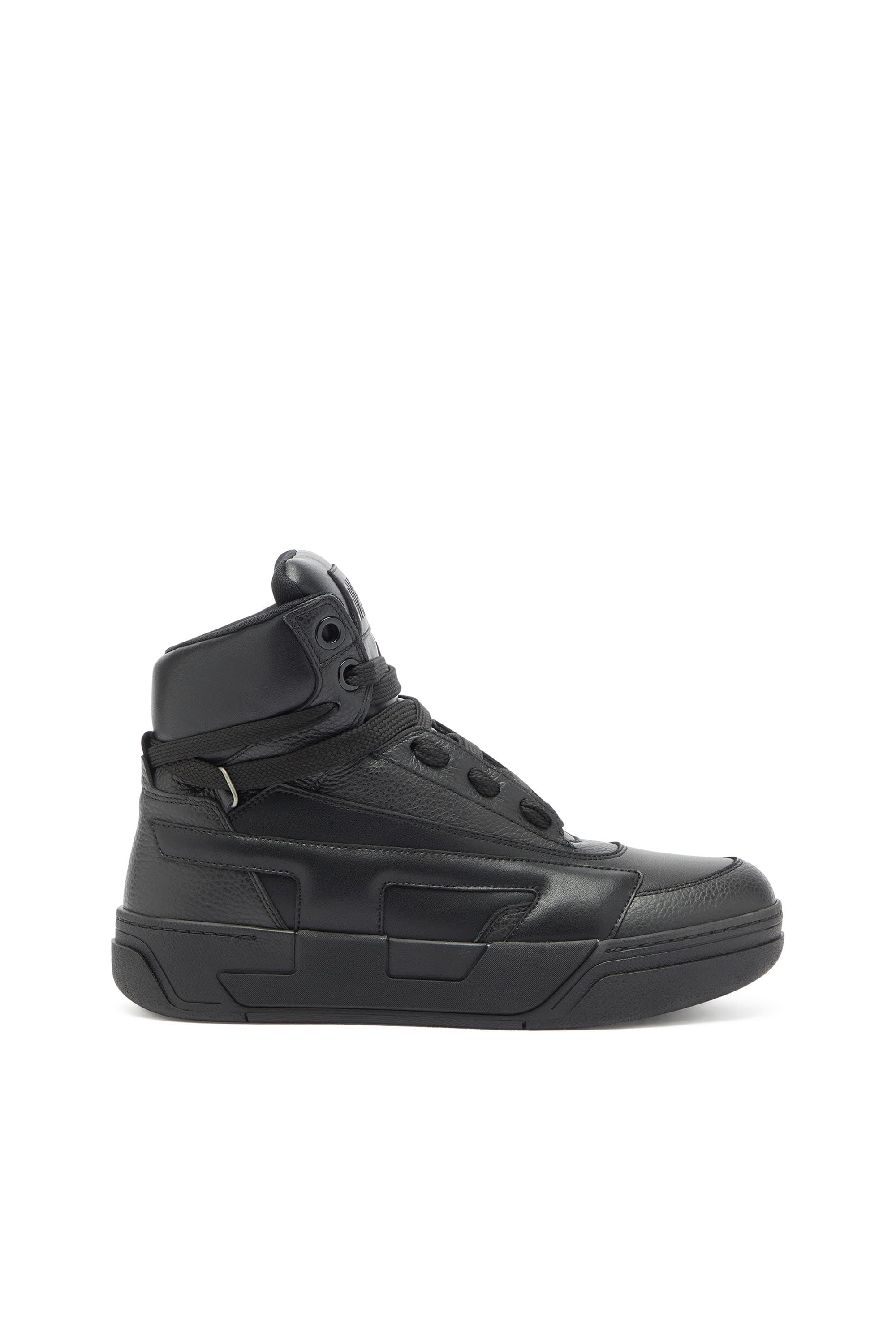 Diesel - S-D-Ollie - High-top leather sneakers with D logo - Sneakers - Man - Black