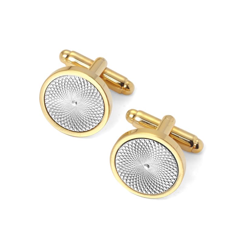 Aspinal of London Gold Plated with Sterling Silver Plated Engraved Centre Round Cufflinks